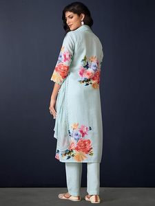 Women's Floral Printed <b>Linen</b> Kurta Pant with Matching Dupatta - Product Image 2