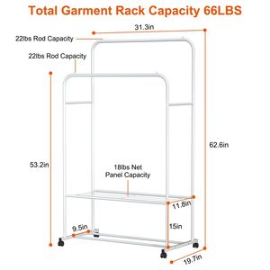 Porte-vêtements à roulettes avec support de présentation pour oreillers, rail de rangement pour chaussures et vêtements - Product Image 3
