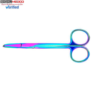 Suture Stitch Scissors 5 Straight German Steel Rainbow <b>Titanium</b> Coating Delicate Hook Tip Precision Surgical Manual - Product Image 2