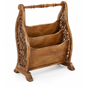 Expositor de Revistas Decorativo de Madera de Mango Hecho a Mano al por Mayor |   Soporte de suelo tallado - Product Image 1