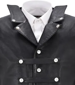 Chaleco sin mangas de cuero negro para hombre con botones a presión de doble botonadura, para todas las estaciones, estilo Guruna Biker Patchwork - Product Image 5