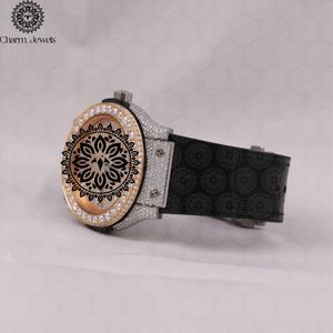 Charm_Jewels Luxury Stainless Steel <b>Watch</b> 40mm Round Case Analog Sapphire Crystal Diamond Bezel <b>Black</b> Leather Band Unisex - Product Image 4