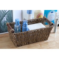 Panier en jonc de mer avec poignée en rotin, panier de rangement fait main, vente en gros, écologique, fabriqué au Vietnam