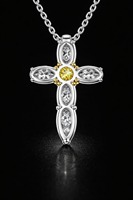 Pendentif en forme de croix en or blanc pour femme, pierres en diamant, finition or et argent bicolore, certifié IGI, bijoux fins 18 carats, 24,80 mm, 3 g