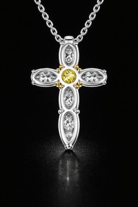 Colgante de Cruz de Oro Blanco para Mujer con Piedras de Diamante, Acabado en Oro y Plata de Dos Tonos, Certificado IGI, Joyería Fina de 18K, 24.80MM, 3gm - Product Image 4
