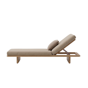 Chaise longue de jardin en teck moderne avec coussins rembourrés - Chaise longue de piscine et de patio - Product Image 3