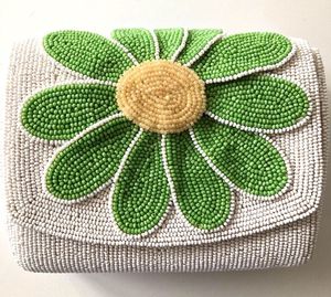 <b>White</b> Flower Embroidery Pearl Beaded Button Closure Crossbody <b>Clutch</b> Handbag Luxury Evening Bridal Wedding Party Custom Designer - Product Image 3