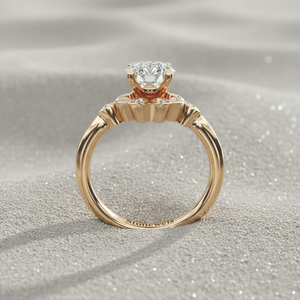 แหวนหมั้นเพชรทรงมาร์คีส์ชุบทองคำสีกุหลาบสไตล์วินเทจ พร้อมใบรับรอง - Product Image 2