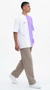 Camiseta de Hombre Oversize de Color Liso con Bloques de Color, de Punto Grueso, Blanca, de Manga Corta, Cuello Redondo, Estilo Urbano - Product Image 4