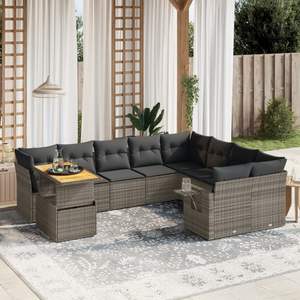 Reposabrazos grande ajustable gris PE ratán jardín sofá conjunto cómodo y elegante - Product Image 1