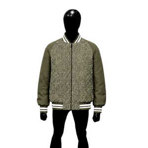 PREMIUM OLIVE GREEN ZIPPER Jacket With Woolen Front Panel And Polyester Cotton Sleeves Zipper Closure Casual Autumn Wear STREETW - Product Image 1