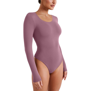 Precio de Fábrica: Body de Manga Larga para Mujer, Cuello Redondo, Corte Alto, Ajustado, Color Mauve, Cómodo, OEM ODM - Product Image 3