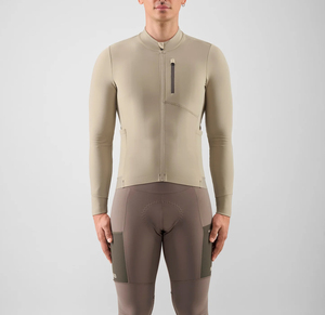 Maillot de cyclisme personnalisé beige à manches longues, fermeture éclair intégrale, ourlet en maille respirante, pour vélo de route, tenue d'équipe, vêtement de sport, uniforme - Product Image 1