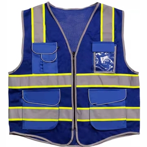 Gilet de sécurité réfléchissant bleu pour homme avec plusieurs poches, respirant, fermeture éclair, pour le travail en extérieur et usage quotidien - Product Image 1