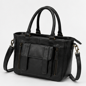 Sac à main pour femme en cuir véritable de luxe, imperméable, noir et marron, sac fourre-tout avec fermeture à glissière, style anglais - Product Image 3