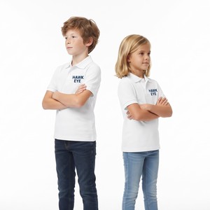 Kids White Cotton Polo Shirt <b>Short</b> <b>Sleeve</b> <b>Button</b> <b>Up</b> Collar Custom Printed Logo Regular Fit All Seasons Leisure Top - Product Image 5