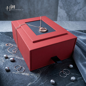 Red Rigid Jewelry <b>Box</b> With Satin Liner And Ribbon Handle For High-End Accessories <b>Storage</b> - Product Image 1