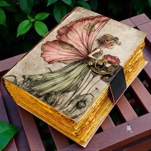Fairy Leather Journal Handmade Deckle Edge Notebook Vintage Storybook Diary Fairycore <b>Book</b> of Shadows Cottagecore Gift - Product Image 4