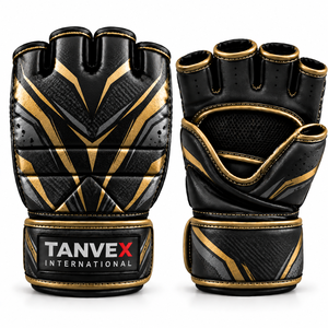 Gants de MMA TANVEX INTERNATIONAL en cuir, demi-doigts, fermeture Velcro, imprimé loup, équipement d'entraînement d'arts martiaux - Product Image 2