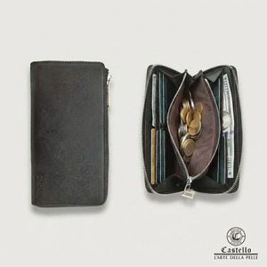 Castello Men's Women's Unisex <b>Wallet</b> Genuine Cowhide Soft Leather L-Zipper Polyester Stylish <b>Long</b> Design-Best Price - Product Image 1