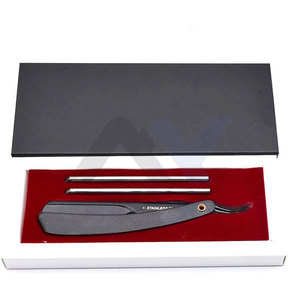 High Quality Stainless Steel Barber Shaving Razor American Straight Edge Black Matte Finish Foldable - Product Image 3