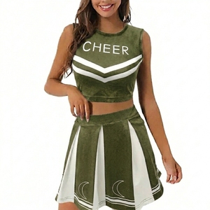 Blue White Cheerleading Uniform Set Adult <b>Women</b> Crop Top Skirt Costume <b>Cosplay</b> Kit Front Logo Heat-Transfer Printing - Product Image 2