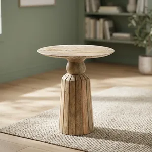 Mesa de Centro Redonda Moderna de Mármol con Base Acanalada, Muebles Hechos a Mano para Sala de Estar - Product Image 6