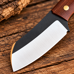 Couteau à lame fixe en acier carbone fait main avec manche en micarta marron et étui en cuir, couteau d'extérieur - Product Image 2