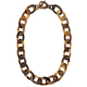Natural Buffalo Horn Chain Necklace Handmade Oval Link Pendant <b>Jewelry</b> for Women Gift Fashion - Product Image 3