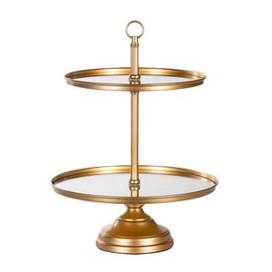 Soporte de pastel de dos niveles de metal dorado, bandeja redonda para exhibir postres, para decoración de cupcakes y pasteles para fiestas, soporte para servir pasteles y repostería. - Product Image 1