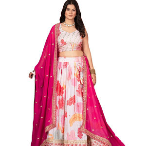 Bridal Lehenga Choli Plus Size Tassel Embroidery Sequence Work Butterfly <b>Net</b> <b>Fabric</b> Eco-Friendly Floor-Length Modern Empire - Product Image 1