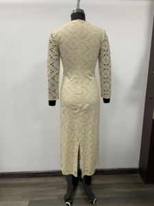 High Neck Lace Maxi <b>Dress</b> Full Sleeve Geometric Cut-Outs Bodycon Fitted Breathable Modern <b>Romantic</b> Style - Product Image 2