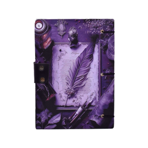 Purple Feather Vintage Journal | Printed Hardcover Leather Diary with Brass Lock | Gothic Writing <b>Notebook</b> & Sketchbook - Product Image 3