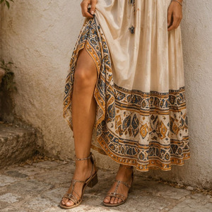 <b>Boho</b> Ethnic Print <b>Dress</b> Women Viscose Woven Breathable Anti-pilling <b>Summer</b> Maxi <b>Dress</b> - Product Image 6
