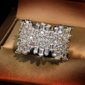Iced Out Moissanite Diamond <b>Ring</b> 925 Silver Wide Band Baguette Cluster Luxury <b>Statement</b> <b>Ring</b> - Product Image 5