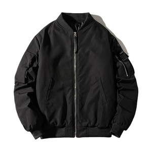 Chaqueta Bomber Negra para Hombre, Cuello Alto, Cierre de Cremallera, Resistente al Viento, Formal, Invierno, Ecológica, Secado Rápido, Transpirable, Nailon, Corte Regular - Product Image 1