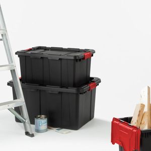 Lot de 6 bacs de rangement industriels en plastique noir robuste de 15 gallons avec couvercles pour l'organisation des placards et des salles de bain - Product Image 5