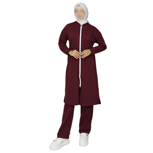 Custom Women <b>Modest</b> Solid Casual Tracksuit Full Zip Longline Hoodie and Joggers <b>Set</b> Islamic Sports 2 Piece Muslim Gym Suit - Product Image 1