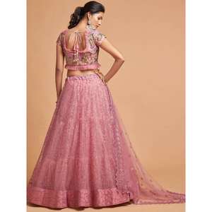 ชุดตาข่ายปักลายด้วยด้ายสีชมพูบลัชออนมีเอกลักษณ์ชุดปาร์ตี้ lehenga choli - Product Image 3