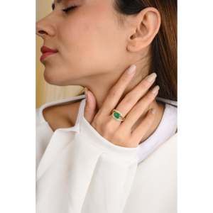 18K White Gold Rhodium Plated Emerald and Diamond Bypass Ring - Product Image 6