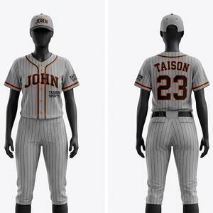 Ensemble d'uniformes de softball en polyester spandex premium 280 GSM, beige, avec panneau latéral à rayures fines, logo personnalisé en twill sublimé - Product Image 3