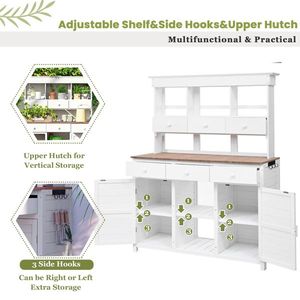 Assembly Video Included 65.7 H <b>Tall</b> Garden Potting Bench <b>Table</b> Hutch with 3 Shelves & 6 Drawers Patio Storage Workstation - Product Image 4