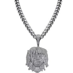 Collar de Hip Hop Plateado con Colgante de Cara de Dibujos Animados Iced Out, Joyería de Declaración con Colgante de Personaje Bling - Product Image 4