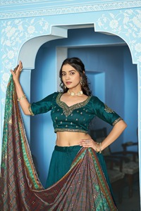 Indian Ethnic Traditional Designer Vichitra Silk <b>Lehenga</b> Choli with Sequins Embroidery Work for Wedding Outfit for <b>Women</b> Wear - Product Image 6