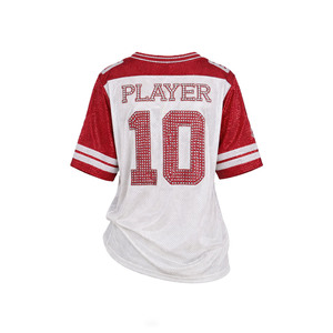 Camiseta Deportiva de Fútbol Americano para Mujer con Número de Diamantes de Imitación, Cuello en V, Malla Transpirable, Personalizable con Logotipo, Producción OEM - Product Image 4