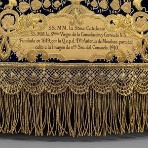 Heavyweight Hand Embroidery Blue Velvet Gold Embroidery Tone Floral Border Decorative <b>Sew</b> on Custom Design - Product Image 3