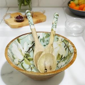 Large Deep Eco-Friendly Handmade Mango Wood Meena Printed Mixing Bowl for <b>Kitchen</b> Use Multipurpose Fruit Salad Bowl Wholesale - Product Image 1