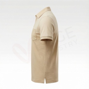 Polo à manches courtes pour homme, couleur unie beige, en coton tricoté, décontracté, respirant, avec poche, coupe classique - Product Image 3