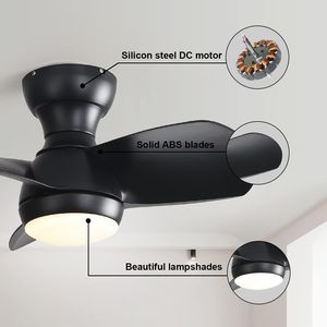 Ventilatore da soffitto a LED da 23 pollici per camera da letto con 3 pale in ABS, telecomando, motore DC 18W, luce LED nera - Product Image 3