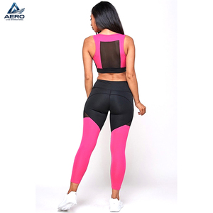 Conjunto Deportivo de Dos Piezas para Mujer, Top Deportivo Bicolor y Leggings con Detalles de Malla, Ropa Deportiva Profesional para Gimnasio y Entrenamiento - Product Image 2